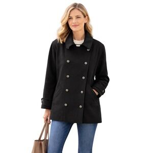 Metropolitan New York Wool Double Breasted Pea‎ Coat Black Size 10